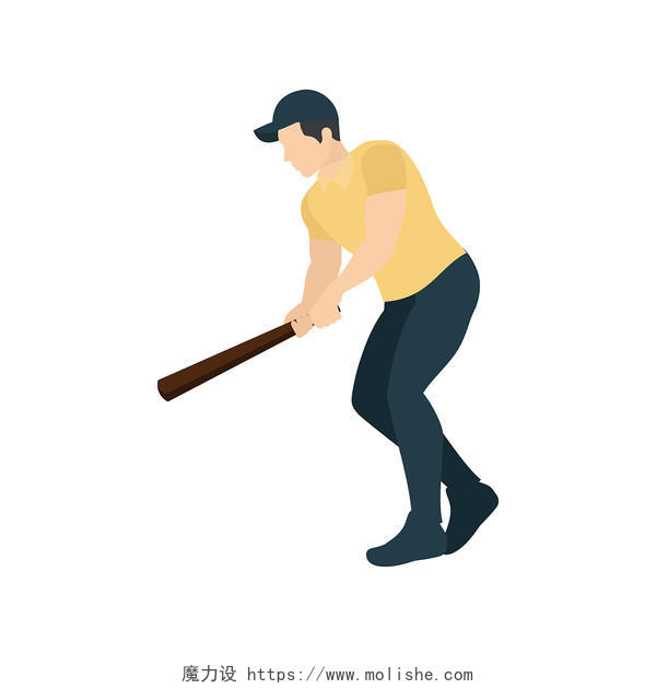 彩色手绘卡通扁平风人物打棒球运动锻炼矢量元素PNG素材
